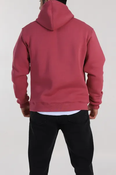 Vişne Relaxed Fit Üç İp Şardonlu Kapüşonlu Basic Erkek Sweatshirt 332704