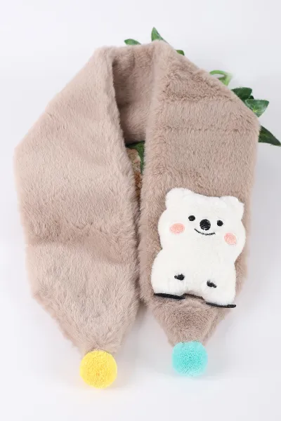 Vizon (0-10 Yaş)   Ayıcık Nakışlı  Ponponlu Peluş Bebek&Çocuk Atkı&Aksesuar 410974