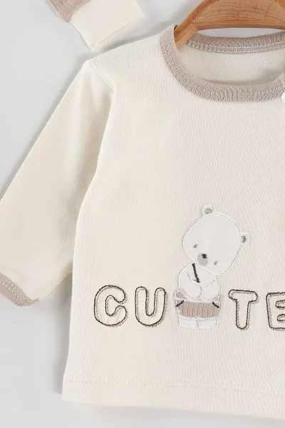 Vizon (0-3 Ay) Cute Ayıcık Nakışlı   10 Parça Kutulu Yeni Doğan Erkek Bebek Zıbın Seti 443600