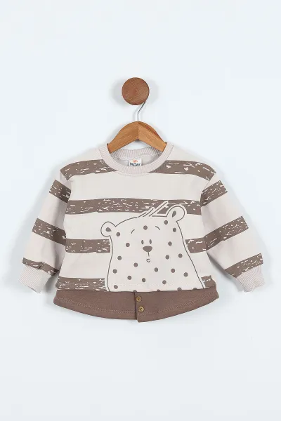 Vizon (0-4 Yaş) Çizgili Hayvan Baskılı 3 İp Şardonlu Erkek Çocuk Sweatshirt 417555