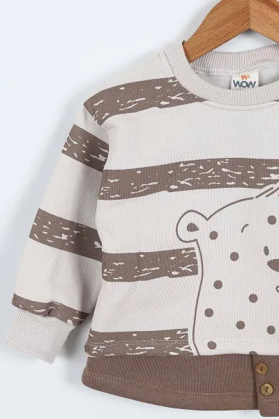 Vizon (0-4 Yaş) Çizgili Hayvan Baskılı 3 İp Şardonlu Erkek Çocuk Sweatshirt 417555
