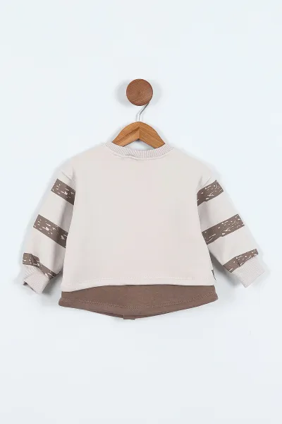Vizon (0-4 Yaş) Çizgili Hayvan Baskılı 3 İp Şardonlu Erkek Çocuk Sweatshirt 417555
