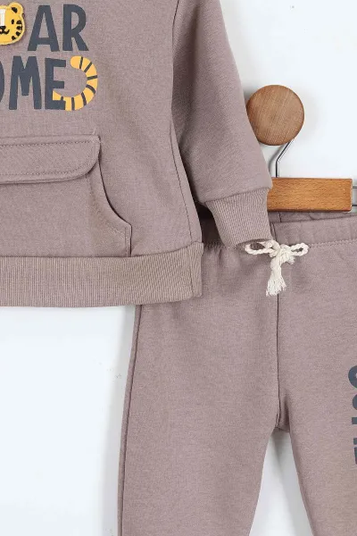 Vizon (1-4 Yaş)Baskılı Kanguru Cepli Üç İp Şardonlu Erkek Bebek & Çocuk Takım 403440