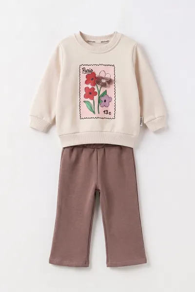 Vizon (1-5 Yaş) 3 ip Şardonlu Sweat Pantolon Kız Çocuk Kışlık Takım 495856