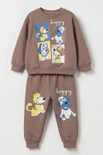 Vizon (1-5 Yaş) Köpek Baskılı 3 İp Şardonlu Erkek Çocuk Kışlık Takım 487771