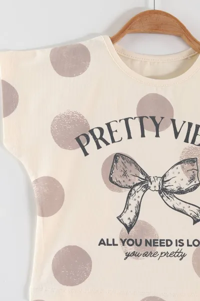 Vizon (1-5 Yaş) Prety Vibes Taş Baskılı Tişörtlü Müslin Şortlu Kız Çocuk Yazlık Takım 462363