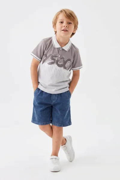 Vizon (1-9 Yaş)Polo Yaka Düğmeli Kot Şortlu Erkek Çocuk Takım 462767