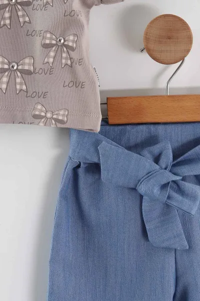 Vizon (2-5 Yaş)Fiyonk Baskılı Tencel Kumaş Şortlu Kız Çocuk Takım 462563