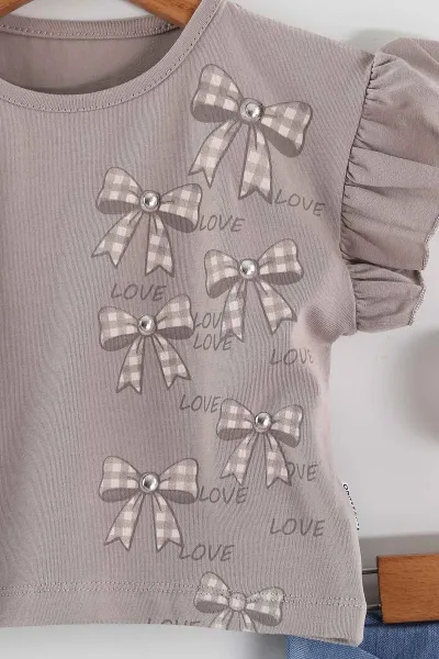 Vizon (2-5 Yaş)Fiyonk Baskılı Tencel Kumaş Şortlu Kız Çocuk Takım 462563