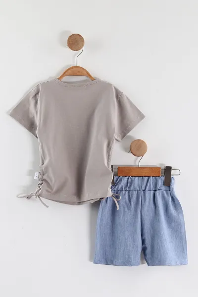 Vizon (2-5 Yaş)Taşlı Kalp Baskılı Tencel Şortlu Kız Çocuk Takım 436928