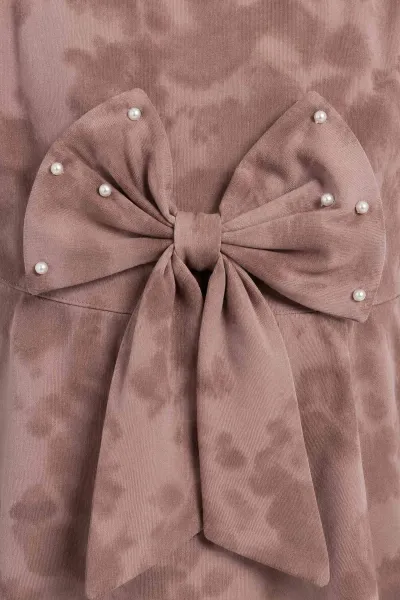Vizon (2-6 Yaş) Büyük Fiyonklu İncili Batik Desen Süprem Kız Çocuk Elbise 459017
