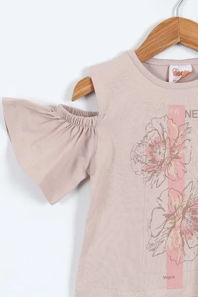Vizon (3-7 Yaş) Fashion Baskılı Açık Omuz Detaylı Kemerli Şortlu Kız Çocuk Yazlık Takım 361720