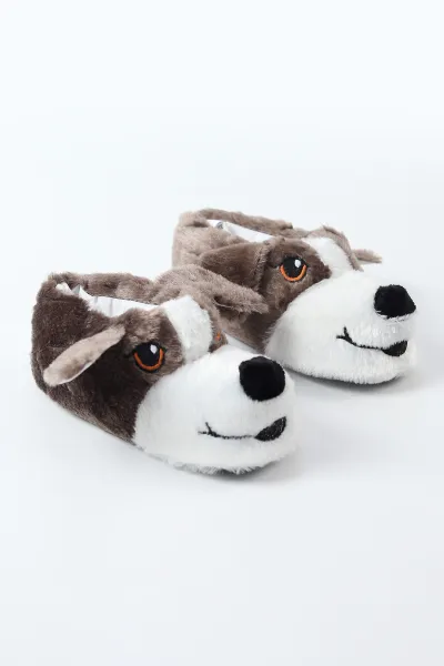 Vizon ( 30 - 35 ) Köpek Figürlü Peluş Kız Çocuk Panduf 490451