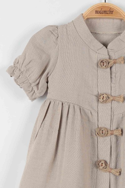 Vizon (6-18 Ay) Düğme Detaylı Kol Lastikli Kız Bebe Elbise 175883