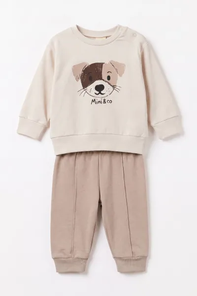 Vizon (6-18 Ay)Köpek Baskılı Çıtçıtlı Çimalı Erkek Bebek Takım 477642