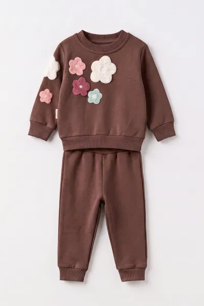 Vizon (6-24 Ay) Papatya Nakışlı  3 İp Şardonlu Kız Bebek 2'li Takım 499438