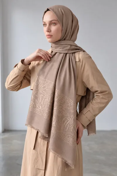 Vizon 70x180 Cm Elara Premium Jakarlı Pamuk Şal 494281