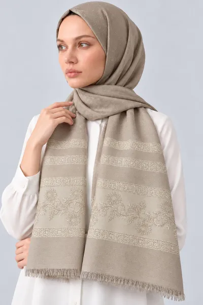 Vizon 70x180 Cm Floral Premium Jakarlı Pamuk Şal 494063