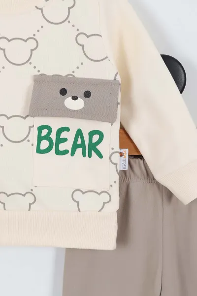 Vizon (9-24 Ay) Bear Baskılı Cep Detaylı Erkek Bebek 2'li Takım 335523