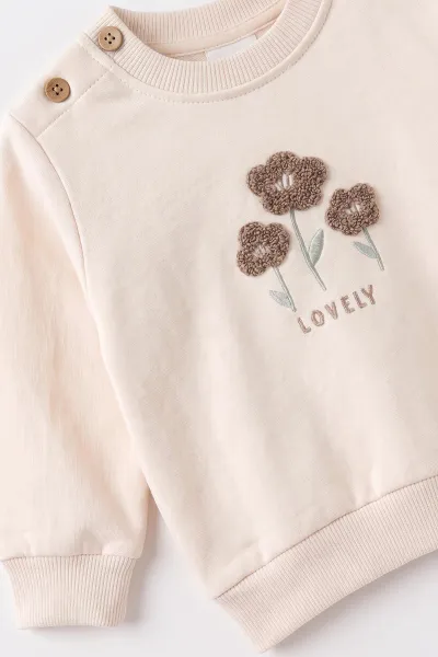 Vizon (9-24 Ay) Süzene Nakışlı Swetshirt İnterlok Alt Kız Bebek Takım 495701