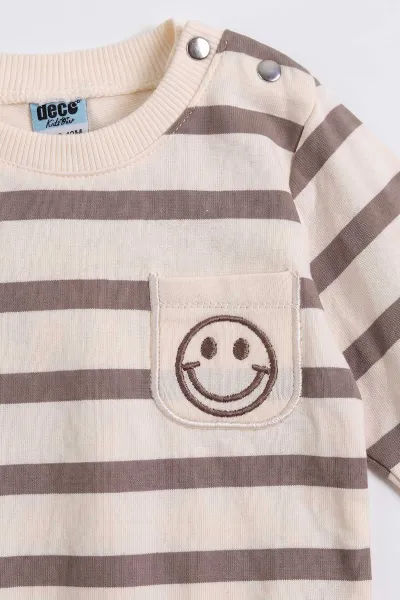 Vizon (9-24 Ay)Çizgili Smile Cep Nakışlı Erkek Bebek Takım 476795
