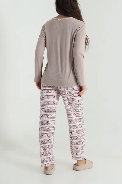 Vizon Armut Yaka Fitilli Kadın Pijama Takımı 494676