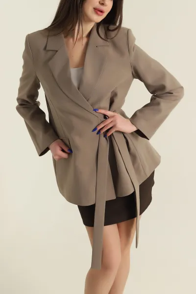 Vizon Bağlamalı Oversize Poliviskon Kadın Ceket 425395