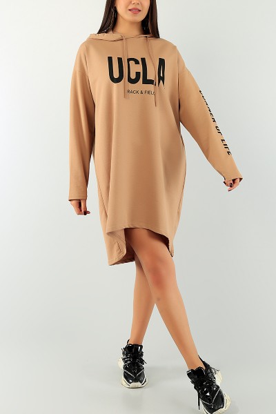 Vizon Baskılı Kapüşonlu Tunik Elbise 74659
