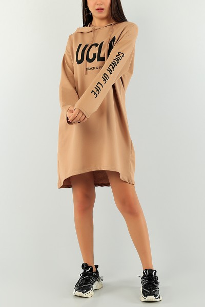 Vizon Baskılı Kapüşonlu Tunik Elbise 74659
