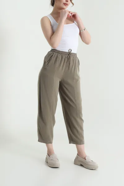Vizon Bel Lastikli Cepli Tencel Kadın Şalvar Pantolon 453170