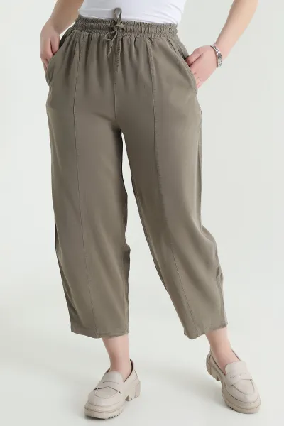 Vizon Bel Lastikli Cepli Tencel Kadın Şalvar Pantolon 453170