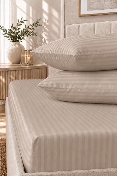Vizon Bella Home 160x200 Cm Çift Kişilik Çizgili Saten Çarşaf Seti 483030