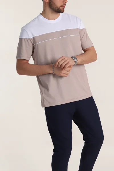 Vizon Beyaz Çift Renk Regular Fit Jakarlı Erkek Tişört 346248