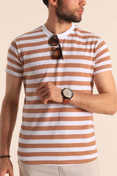 Vizon Beyaz Çizgili Regular Fit Erkek Tişört 188014