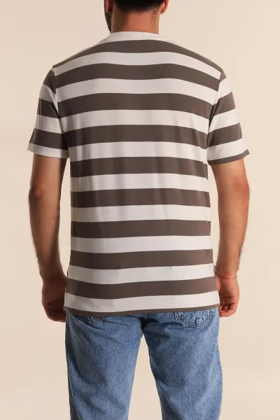 Vizon Beyaz Çizgili Relaxed Fit Erkek Triko Tişört 279242