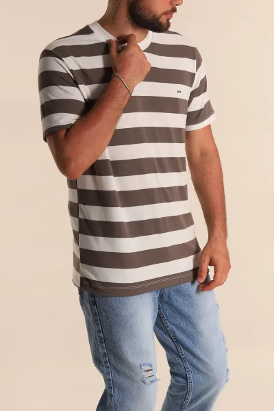 Vizon Beyaz Çizgili Relaxed Fit Erkek Triko Tişört 279242