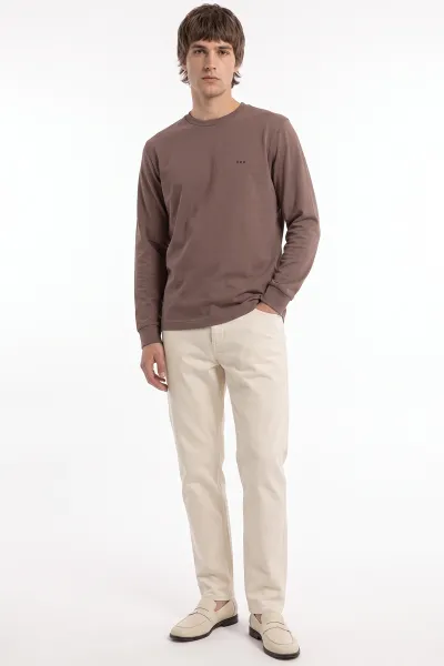 Vizon Bisiklet Yaka Yazı Detaylı Erkek Sweatshirt 492044
