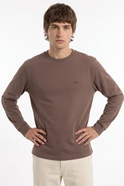 Vizon Bisiklet Yaka Yazı Detaylı Erkek Sweatshirt 492044