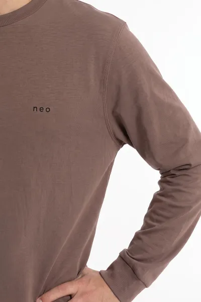Vizon Bisiklet Yaka Yazı Detaylı Erkek Sweatshirt 492044