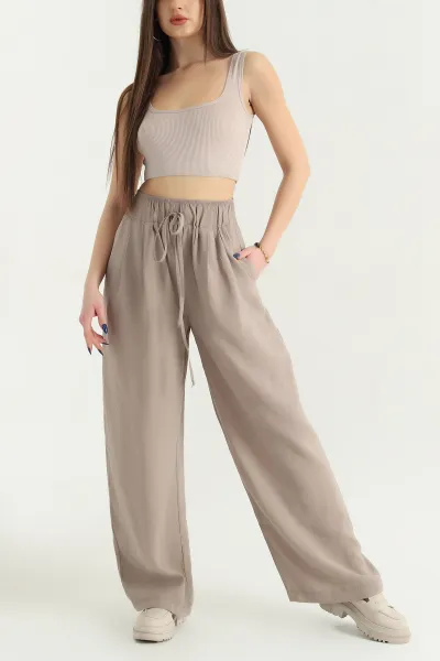 Vizon Bol Paça Bel Lastikli Modal Kadın Pantolon 337604