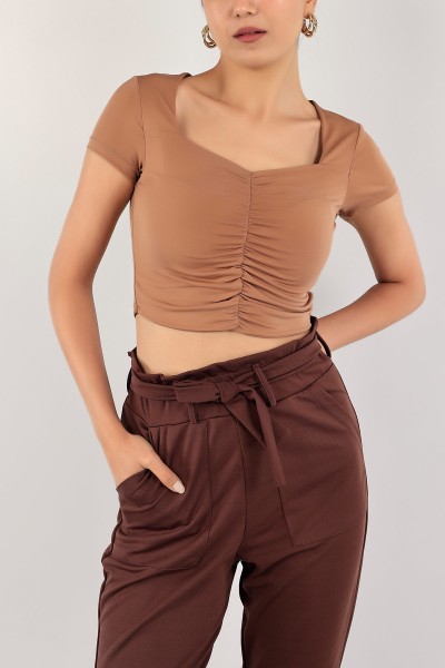 Vizon Büzgü Tasarım Sendy Crop Bluz 119308