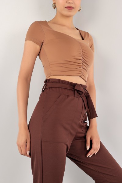 Vizon Büzgü Tasarım Sendy Crop Bluz 119308