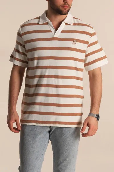 Vizon Çizgili Oversize Polo Yaka Erkek Tişört 272822