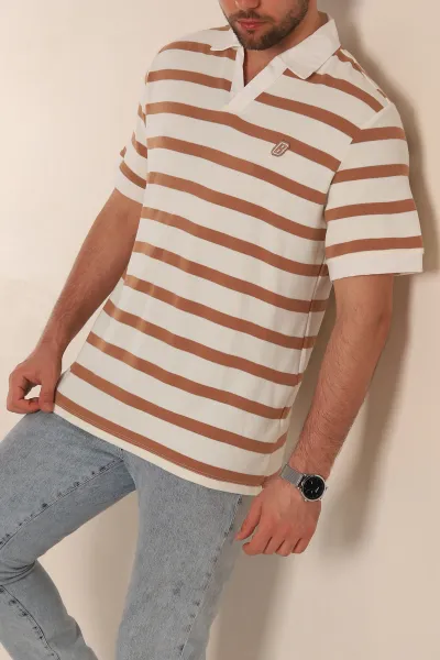 Vizon Çizgili Oversize Polo Yaka Erkek Tişört 272822