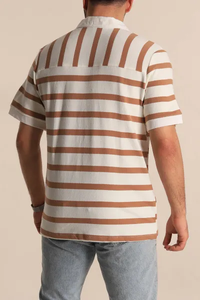 Vizon Çizgili Oversize Polo Yaka Erkek Tişört 272822
