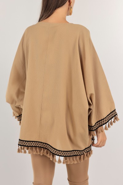 Vizon Dantelli Keten Kimono Hırka 124769