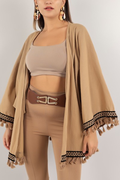 Vizon Dantelli Keten Kimono Hırka 124769