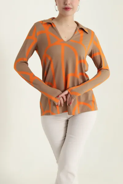 Vizon Desenli Crep Kadın Bluz 428732