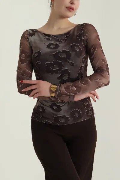 Vizon Desenli Tül Kadın Bluz 428357