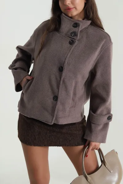 Vizon Dik Yaka Kadın Fox Mont 490397
